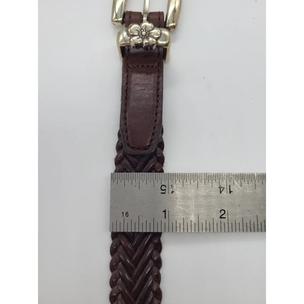 VTG Brighton Woven Braided Leather Belt Brown Floral Concho Western Boho S 28
